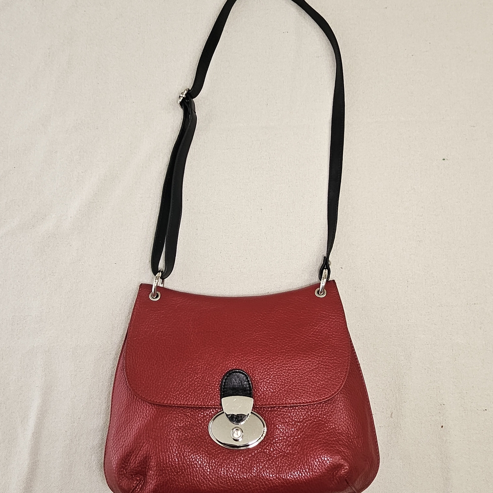 Valentina Red Leather Crossbody with Black Strap and Silver Turn-Lock